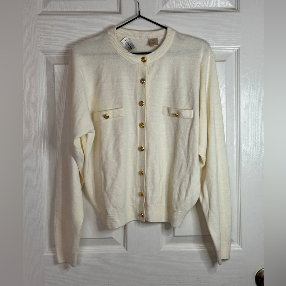 Vintage Ruth Chagnon White Cream Cardigan Old Money Style Size M